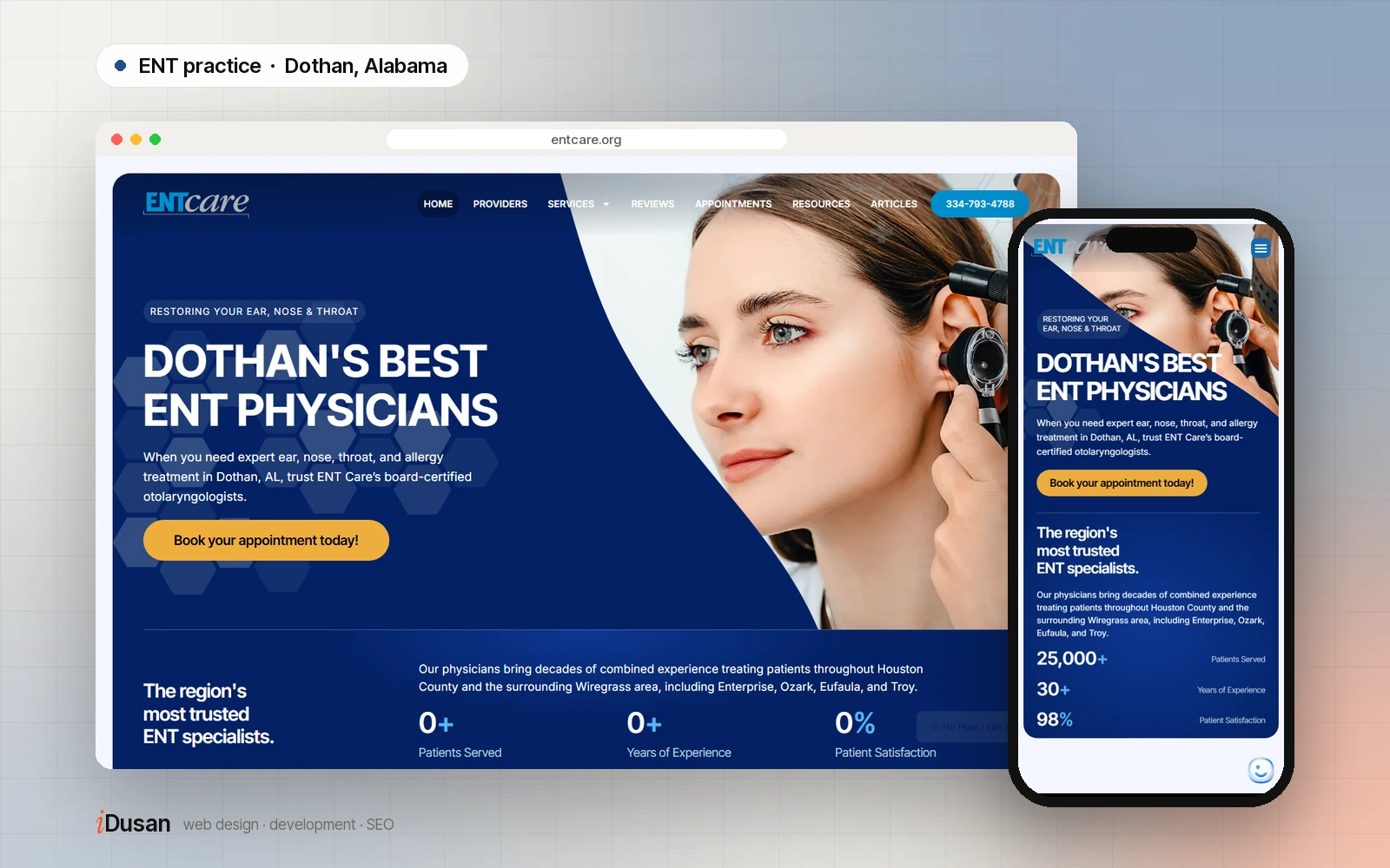 ENTCare website on desktop and mobile