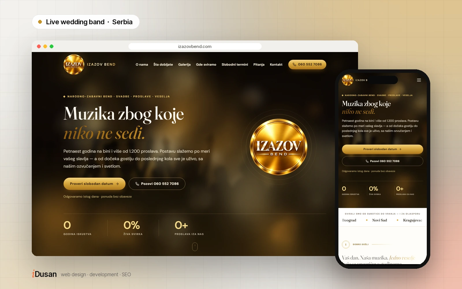 Izazov Bend website on desktop and mobile