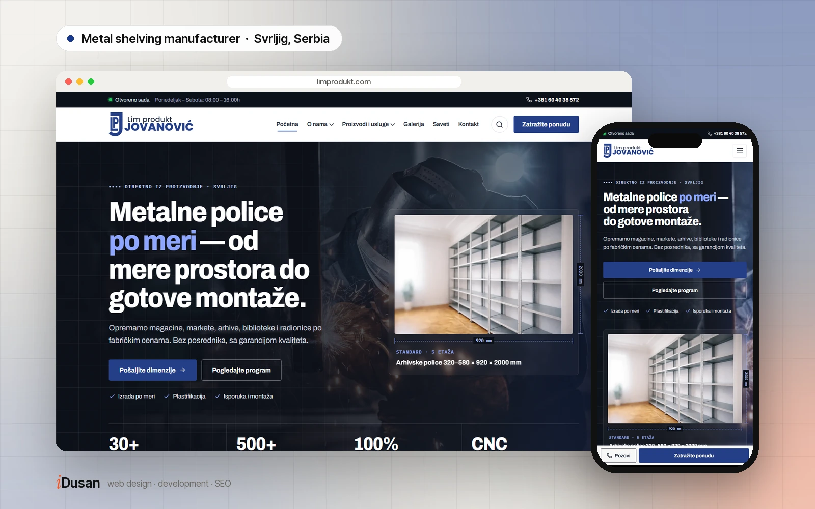 Lim Produkt Jovanović website on desktop and mobile