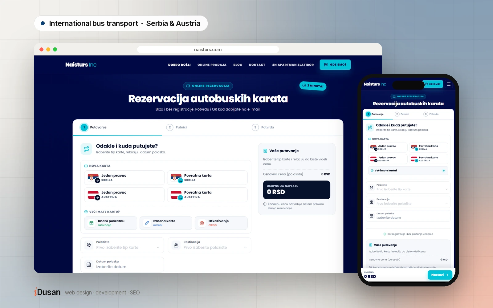 Naisturs website on desktop and mobile