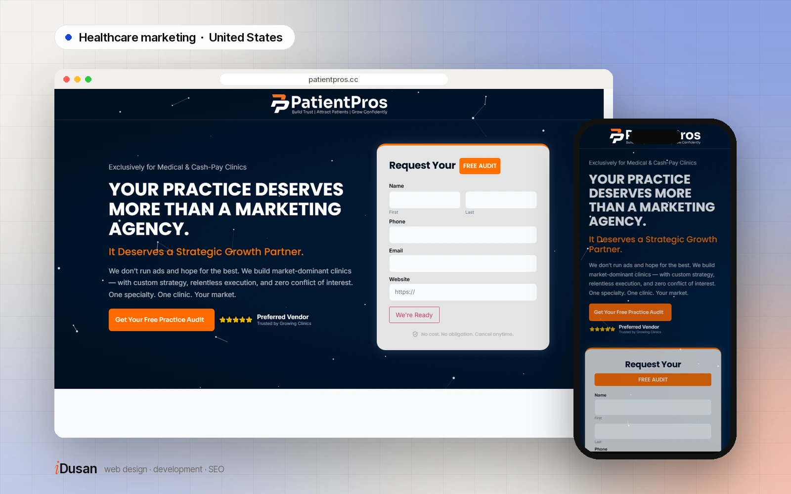 PatientPros website on desktop and mobile