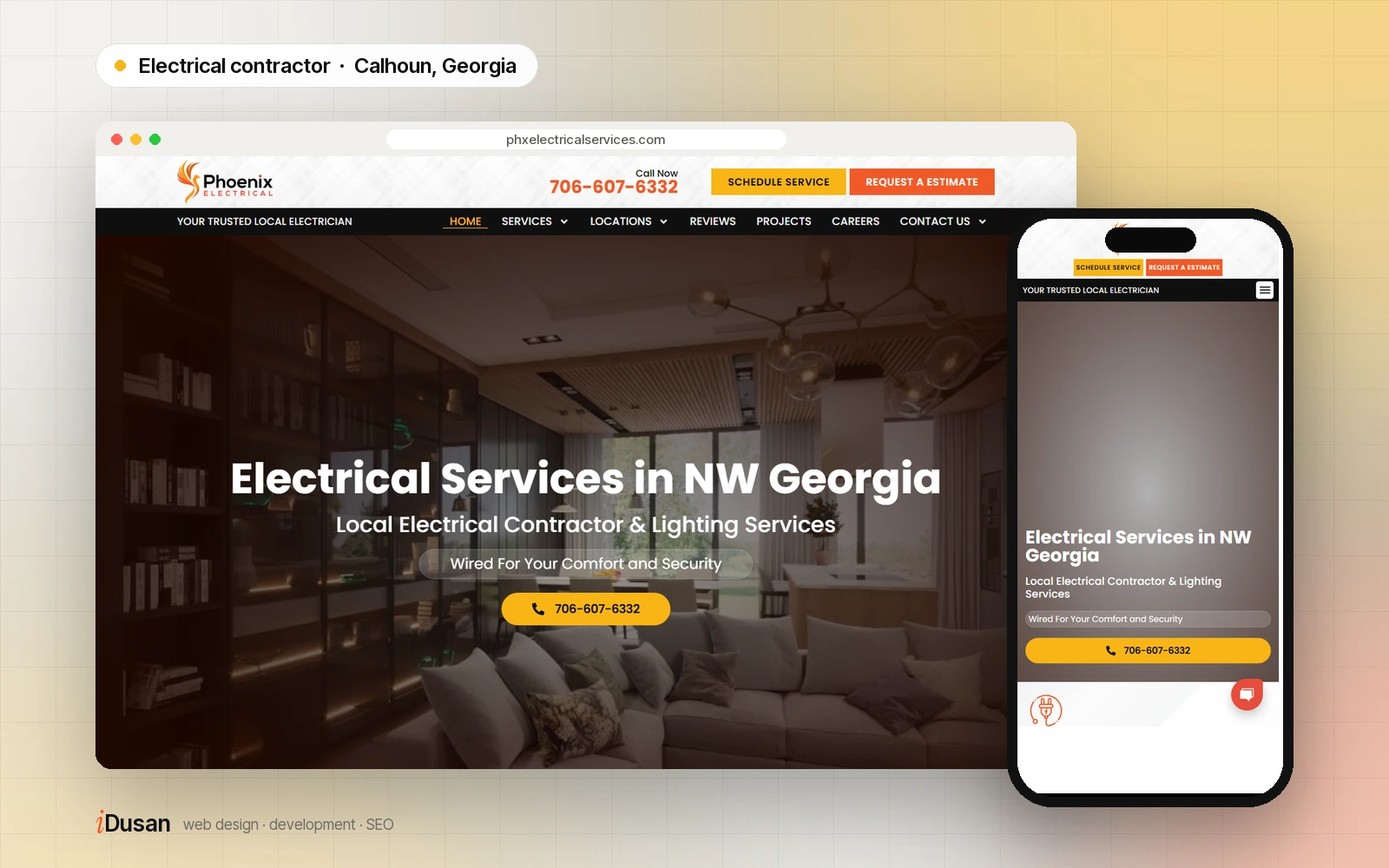 Phoenix Electrical website on desktop and mobile