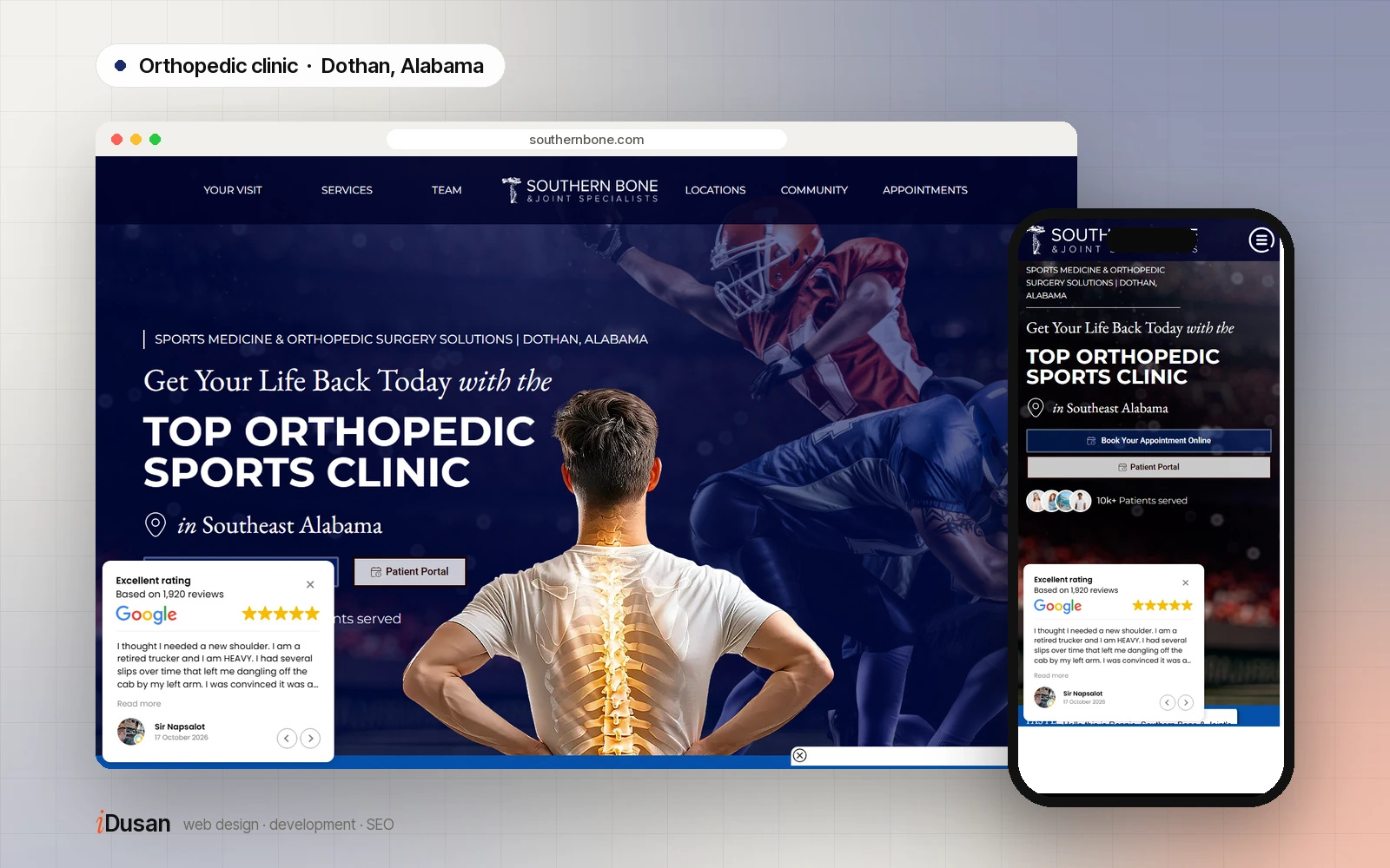 Southern Bone & Joint Specialists website on desktop and mobile
